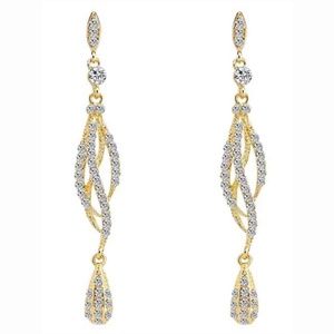 Crystal Rhinestone Dangle Earrings Gold Clear Women's